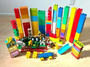 다색 블록 세트와 동물 피규어