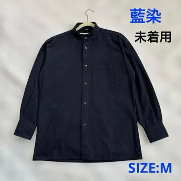스탠드 칼라 셔츠 남성용 네이비 나염 다크 블루 M 사이즈 일본제