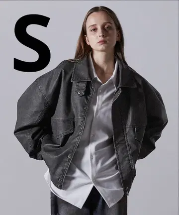 CLEL 빈티지 디자인 인조 가죽 블루종 빈티지 블랙 S