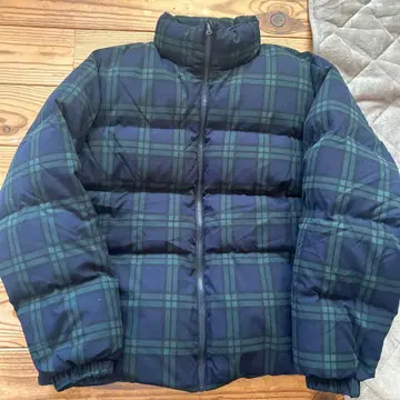 네이비 그린체크 다운 자켓