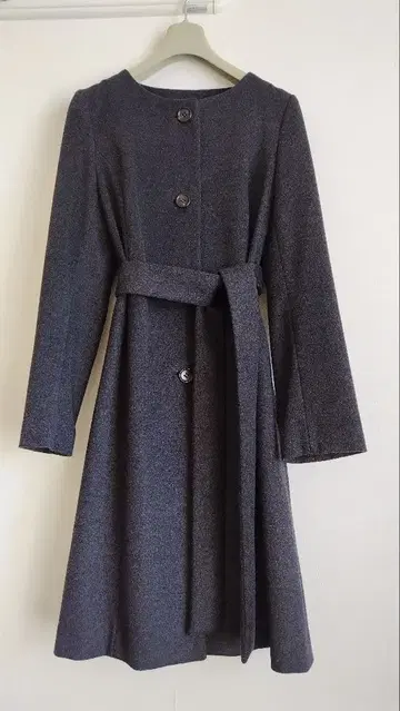 다크 그레이 캐시미어 혼방 롱 코트 BEAMS 벨트 부착 A라인