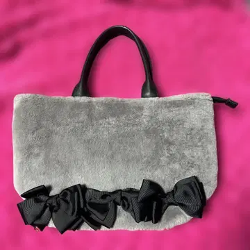 페루 그레이 퍼 핸드백 블랙 리본 가을/겨울 Feroux