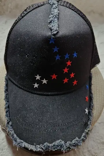 star lean 블랙 캡 별 모양 자수 프린지 가공