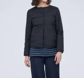 무인양품 경량 다운 포켓터블 노카라 자켓 블랙 XL