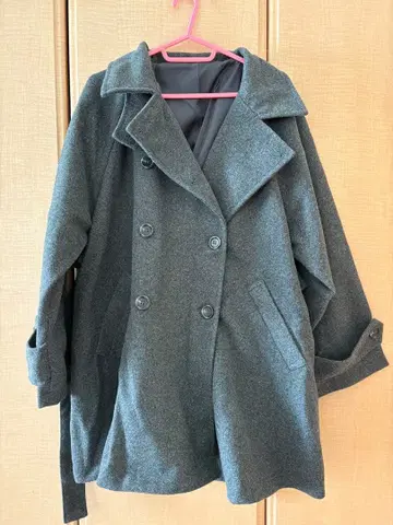 그레이 더블 브레스트 롱 코트