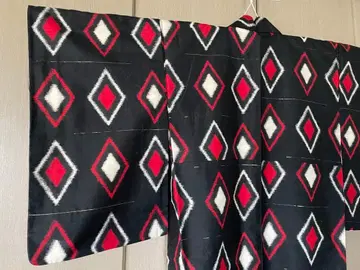 다이아 무늬 마름모 무늬 금실 명선 이중 기모노 앤티크