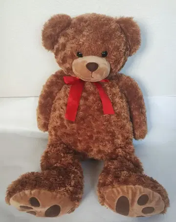 브라운 곰 봉제 인형 빨간색 리본 포함