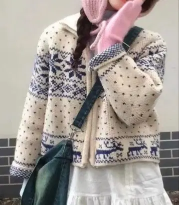 니트 노르딕 무늬 집업 여성용 가디건