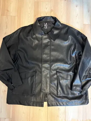 블랙 레더 재킷 오픈 카라