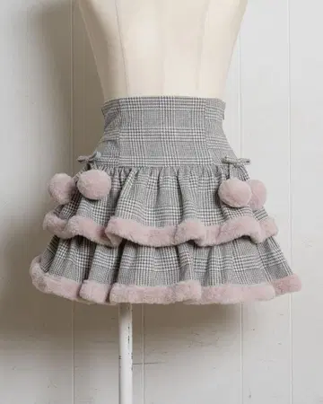 pium 퍼 포함 티어드 미니 스커트 그레이 체크