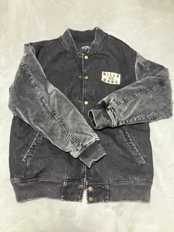 BILLABONG 남성용 백 로고 자수 충전솜 데님 바시티 자켓