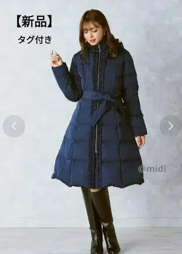 [택 포함 새상품] QUEENS COURT 프릴 롱 다운 네이비 S