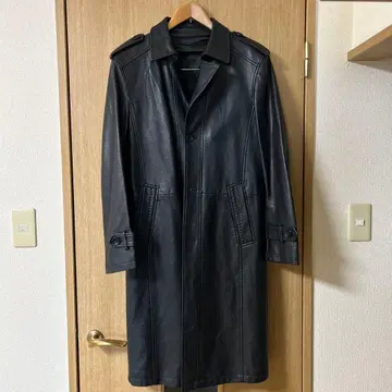 천연 가죽 롱 코트 블랙