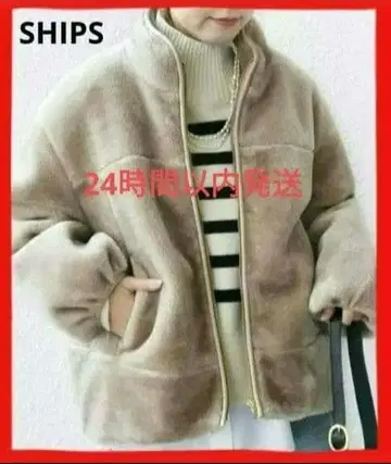 새상품급 SHIPS 고밀도 브라이트 보아 스탠드 코트 베이지 계열 쉽스