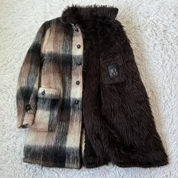 RICO 리코 모헤어 퍼 체크 코트 퍼