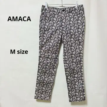AMACA 아마카 앵클 팬츠 M 꽃무늬 스트레이트 네이비 핑크