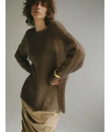 HER. 모헤어 니트 풀오버 시어 니트 브라운 모헤어