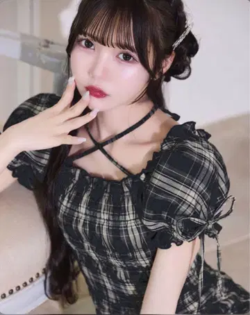 michellmacaron 셔링 체크 미니 원피스 프리 사이즈