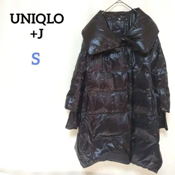 유니클로 J 다운 자켓 롱 코트 숄카라 광택 A 라인 블랙