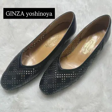 컨디션 최상 긴자 요시노야 가죽 컷 펌프스 블랙 24 로우힐