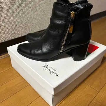 긴자 카네마츠 가죽 숏부츠 블랙 중간 힐