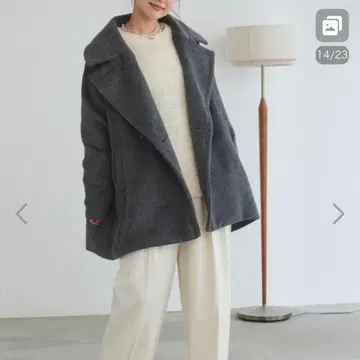 그레이 더블 브레스트 체스터 코트 titivate