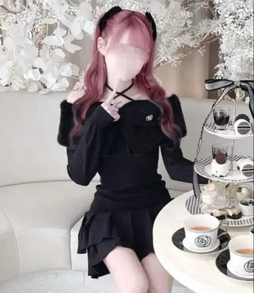 HONEYMEW 빅 리본 크로스 오프숄더 원피스 블랙 허니뮤우