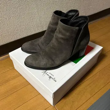 긴자 카네마츠 그레이 사이드 고어 부츠 중간 힐