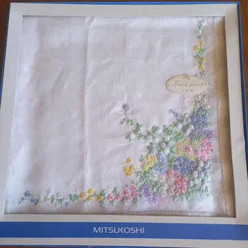 미사용 포원포원 손자수 꽃무늬 손수건 약 44cm