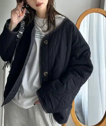 빅 사이즈 [ Java x 클래식 엘프 ] 노카라 물결 퀼팅 코트 XL