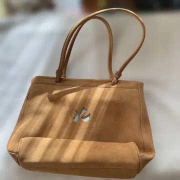 키타무라 키즈 베이지 스웨이드 핸드백 스카이블루 스티치 파우치 포함