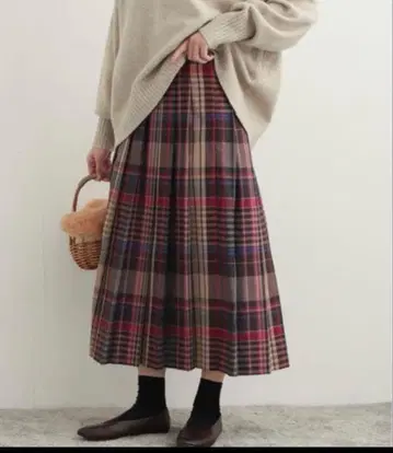 URBAN RESEARCH DOORS 컬러 체크 플리츠 스커트 핑크