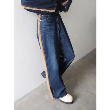 EVRIS 보아 스티치 와이드 데님 팬츠 M