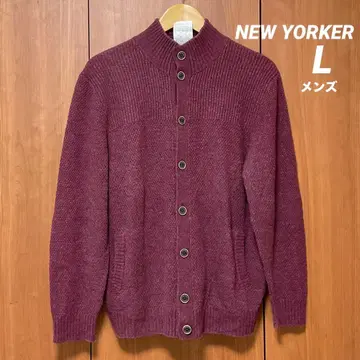 NEW YORKER 남성용 긴팔 와인 레드 버튼 하이넥 가디건 L