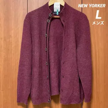 NEW YORKER 남성용 긴팔 와인 레드 버튼 하이넥 가디건 L
