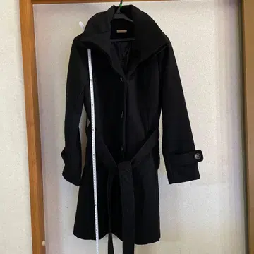 코트 블랙 큰 옷깃 벨트 포함