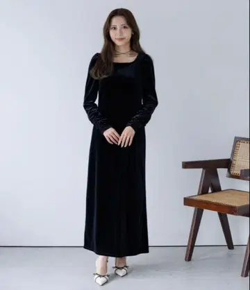 SENEE 벨로아 리본 원피스 S 블랙