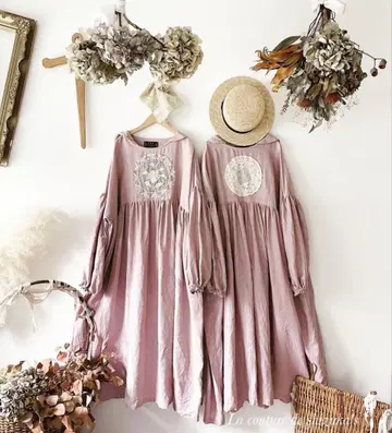 핸드메이드 작가 shizuka's 세일러 카라 원피스 톤 다운 핑크