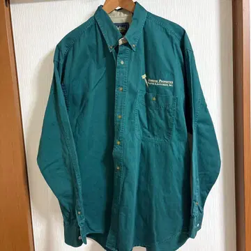 기업 로고 자수 틸 그린 긴팔 버튼 다운 셔츠 L 아메카지