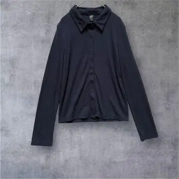 [ DAZY ] 고품질! 피케 셔츠 풀 버튼 긴팔 상의 네이비 L