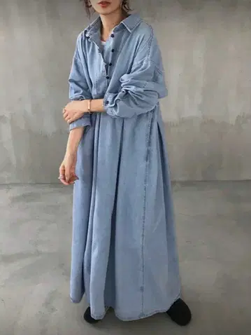 [ 택 포함 미사용 새상품 ] FRIFUL 플리츠 블루 데님 원피스 M