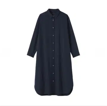 여성 워싱 브로드 긴팔 셔츠 원피스 다크 네이비