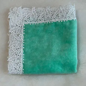 치카자와 레이스 타월 손수건 리본 (그린) 미사용 새상품 택 없음