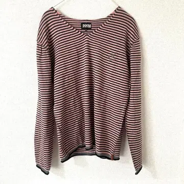 PPFM 보더 핑크 그레이 V넥 니트 y2k 그런지