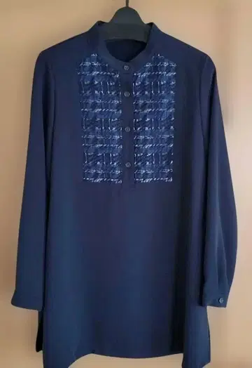 튜닉 기장 블라우스 네이비