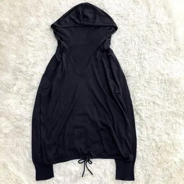 띠어리 실크 100% 실크 니트 후드 후드티 루즈핏 네이비