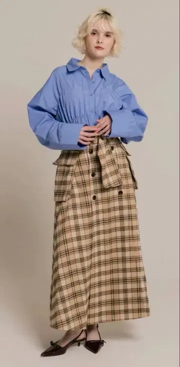 RANCLIC 체크 슬릿 트렌치 스커트 란클릭