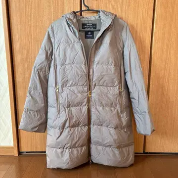 그레이 후드 부착 롱 다운 자켓