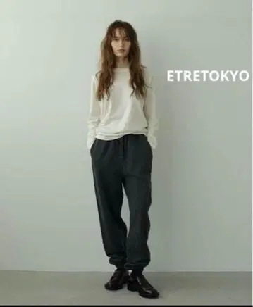 에트레토쿄 워시드 스웨트 팬츠 S 차콜 그레이 루즈