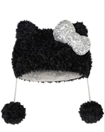 키티 팬캡 블랙 폼폼 포함 햇 키라키라 리본